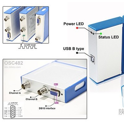 Loto Instruments   虚拟 USB 软件 示波器 双通道 80M采样 25M带宽 OSC802