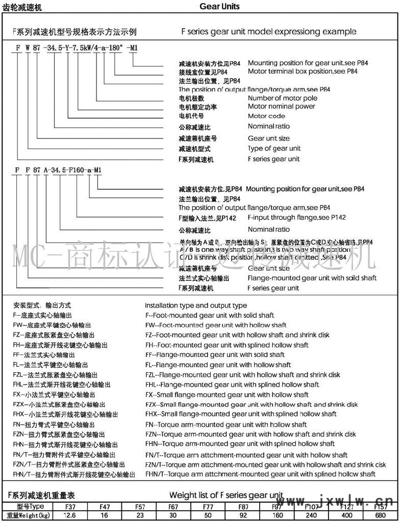 f系列减速机型号-平行轴减速机输出型式