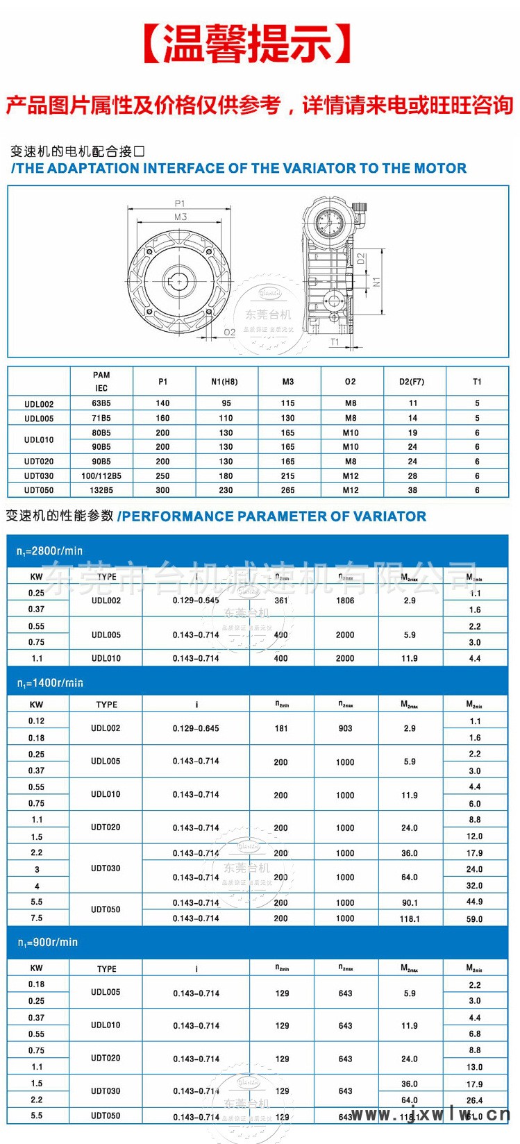 UDL变速机尺寸参数图1